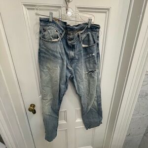Ralph Lauren Faded Light Blue Straight Jeans with Distress